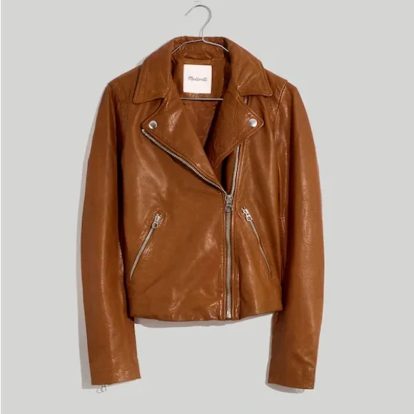 Madewell Washed Leather Motorcycle Jacket in Cedar (S) Like New - Picture 7 of 15